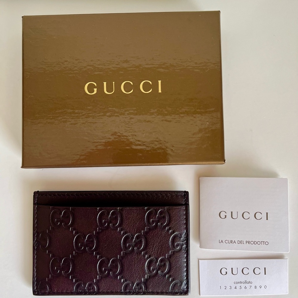Brand New GUCCI Signature Leather Card Case Wallet - Dark Brown - Picture 5 of 5